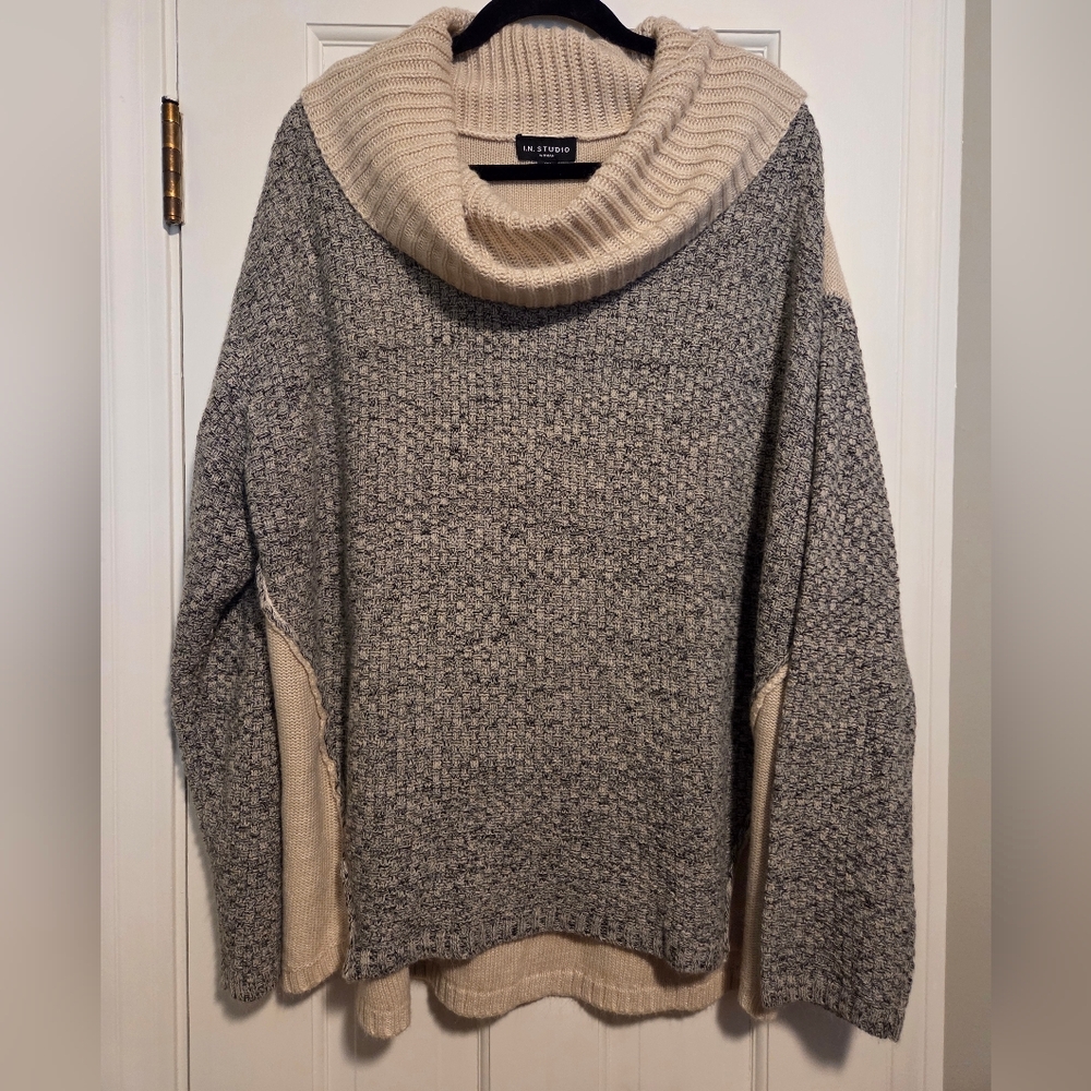 I.N. Studio Cream and Grey Cowl Neck Sweater sizs 3X